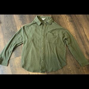 Altar’d State Green Waffle Knit Button Up Long Sleeve Shirt